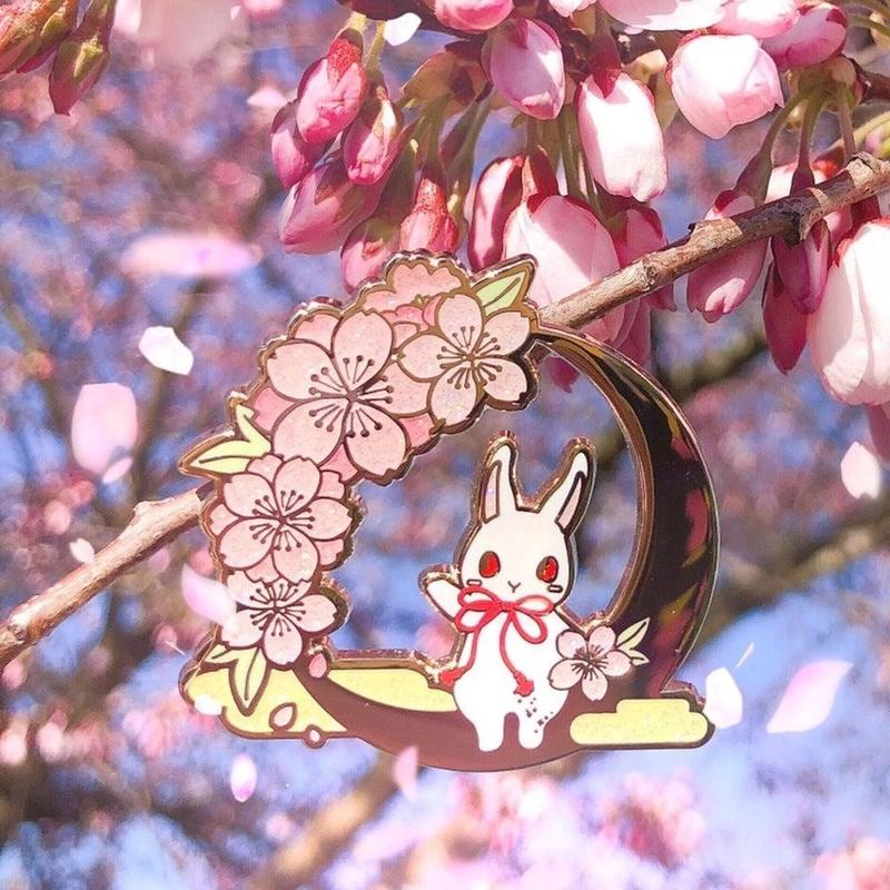 Lovely Cute Bunny Hard Enamel Pin Fashion Cartoon Animals Pastel Cherry Blossoms Brooch Medal Jewelry Gift