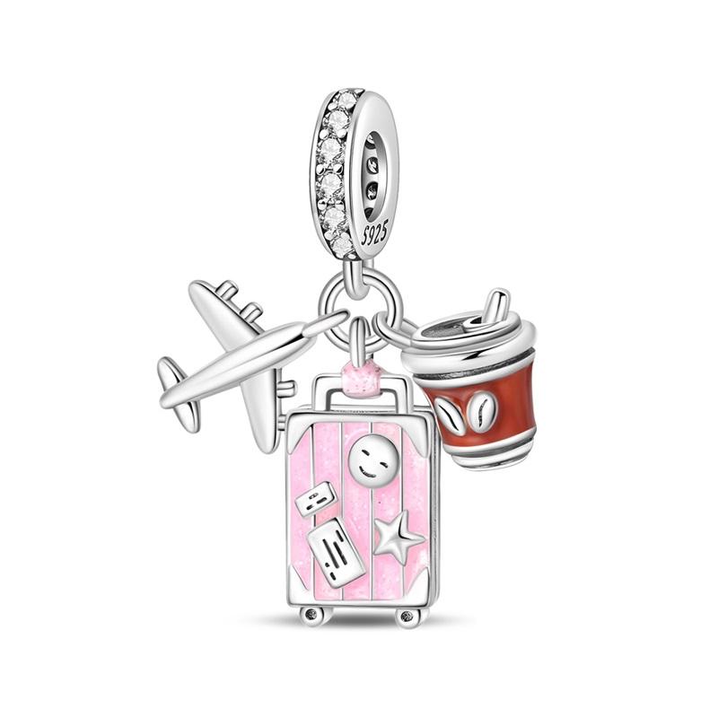 925 Silver Pink Series Dessert Cake Heart Camera Charms Beads For Women Fit Bracelet DIY Birthday Jewelry Gift