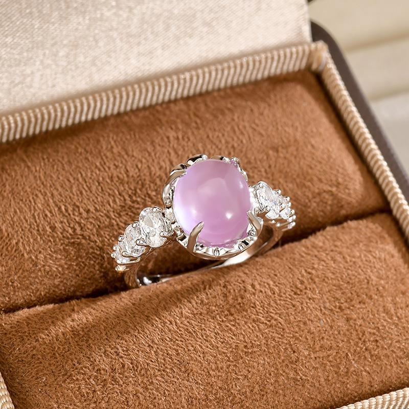 Elegant Ice-Purple Jade Ring: Ice-clear, Warm, Moist Jade with Diamond Inlay, Exuding Purple Energy and a Gentle, Versatile New Chinese Style.