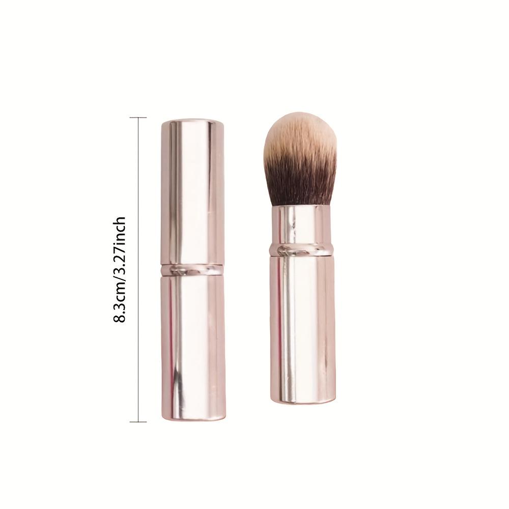 1pcs Small Retractable Cosmetic Brush Mini Portable Face Powder Powder Blusher Highlight Brush Fiber Hair Metal Handle Brush