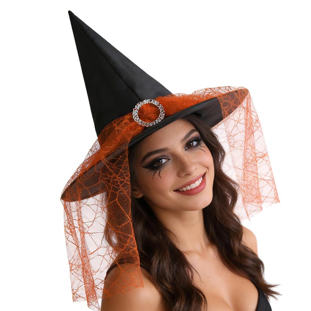 Women's Adult Witch Hat with and Tulle for Halloween Costume Party