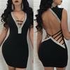 Deep Sexy Women V Rhinestone Backless Mini Dress Bodycon Sleeveless Dress Party