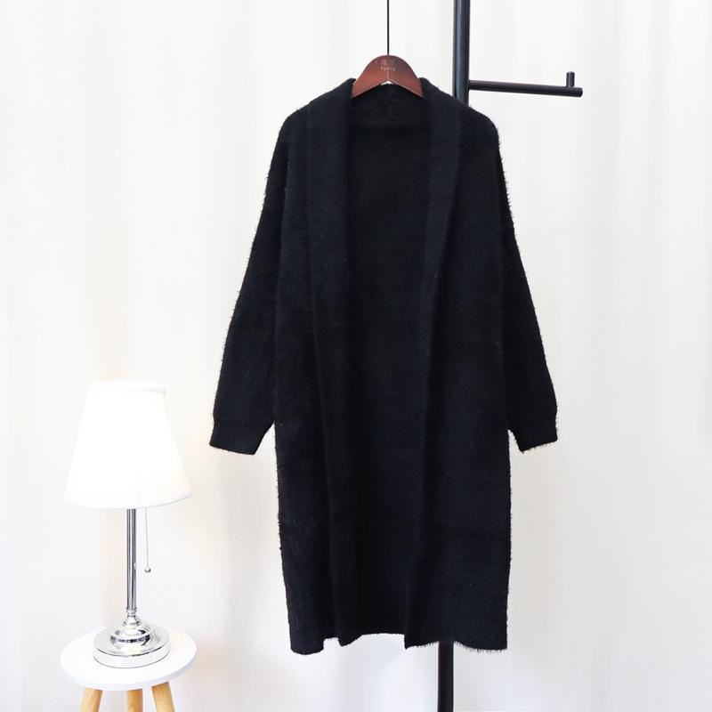 Imitation mink velvet knitted cardigan women's autumn and winter new medium and long temperament loose lazy wind sweater jacket