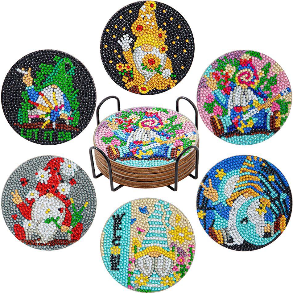 

6pcs/Set Diamond Art Coasters With Holder Diy Christmas Pattern Drink Cup Cushion Strong Adhesion Diamond Painting Kits Gift