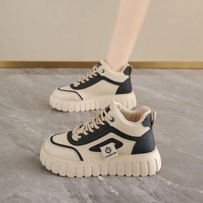 Board Shoes Women's New Summer Leather Waterproof and Non-slip Running Sneakers Platform-soled High-top Fashion Women's Shoes
