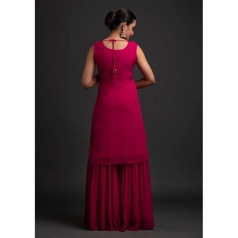 Party Wear Georgette Top Tunic Kurta Sharara Dupatta Set Women Designer Kurti VFP-1855a