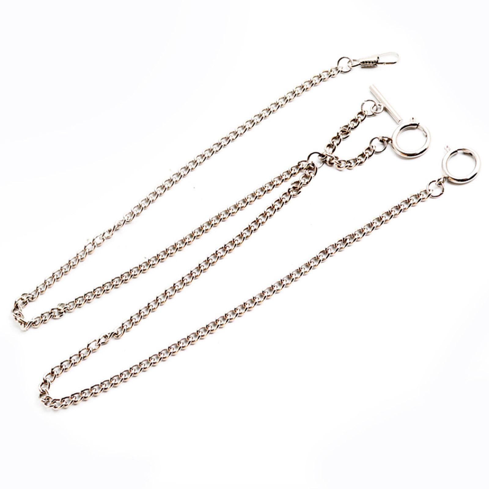 

Pocket Watch Chain Double Albert Chain Classic T-Bar Watch Chain Link Keychain with Spring Rings Clasp T-Bar for Men срібний