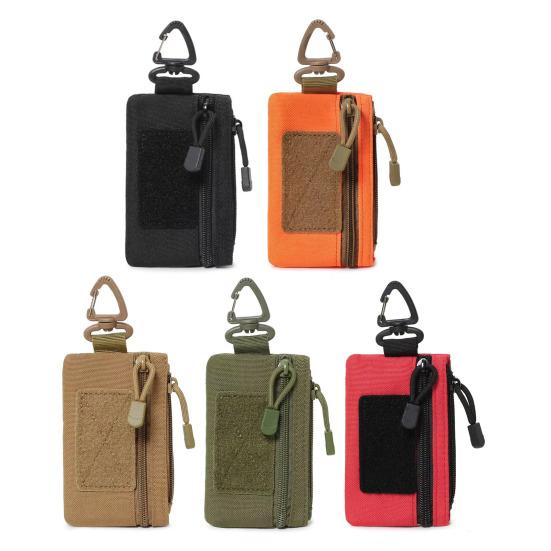 Mini Tactical Pouch Zippered EDC Utility Pouch with Carabiner Military Keychain Pouch Wallet for Belt Backpack Camping Hiking Hunting