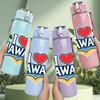 1PC I Love Hawaii Palm Tree Print 750ml Color Plastic Sports Water Bottle Leakproof Flip Straw Lid Suitable for Sports Office Home Use