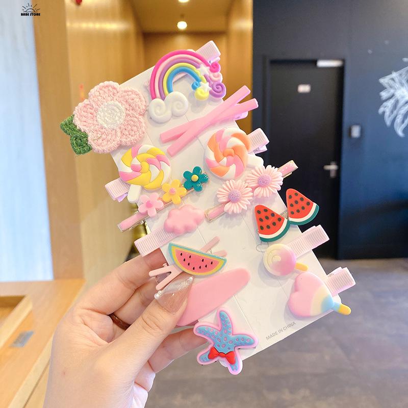 14PCS Girls Sweet Hair Clip Rainbow Fruit Cute Cartoon Hair Bands Lovely Hair Accessories Headwear Hairpins Headdress Barrettes