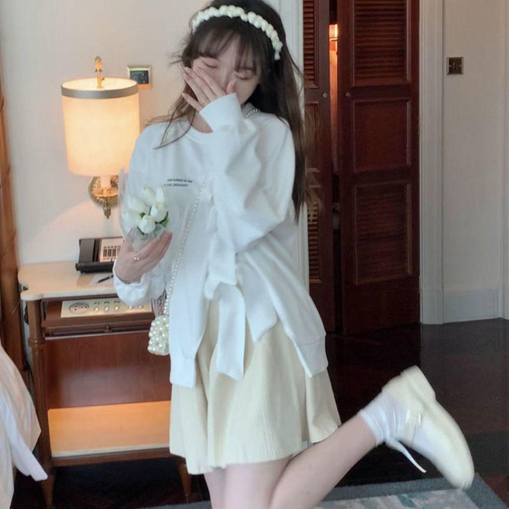 

Круглый вырез бабочка длинный рукав рубашка с буквенным принтом женская без капюшона толстовка осень XL синий