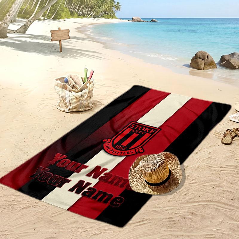 Stoke City FC Personalized Printed Beach Towel Soccer Logo Support Custom Name Text Absorbent Towel For Sport Travel Special Gift