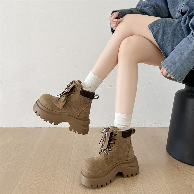 Queen Fan retro small man thick-soled heightening Martin boots women's 2025 new autumn thin versatile short boots