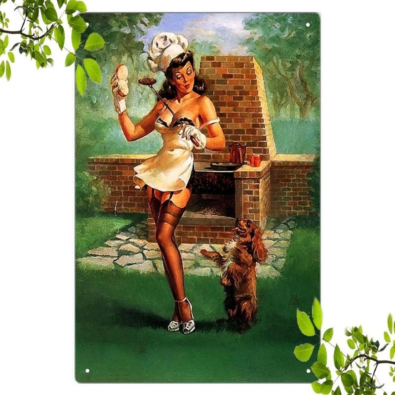 Pin-Up Girls Tin Sign, Retro Metal Wall Art