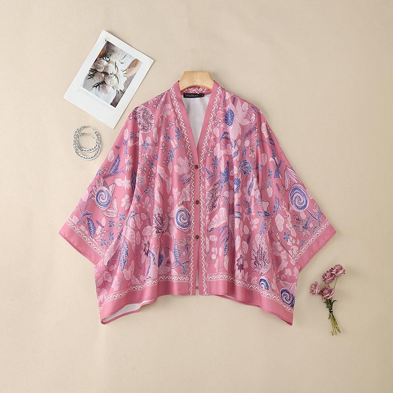 

ZANZEA Women Casual V-Neck 3/4 Sleeve Loose Print Beach Cover Up Blouse 5XL рожевий