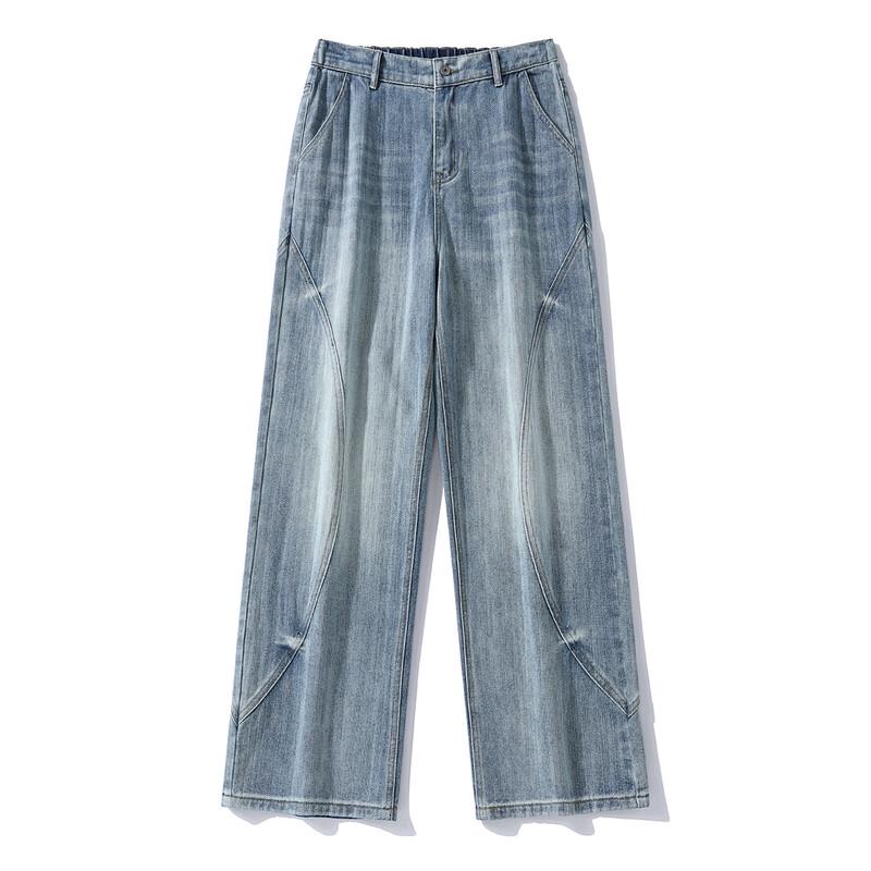 Chutang Unisex American Retro Washed Barrel-Leg Jeans