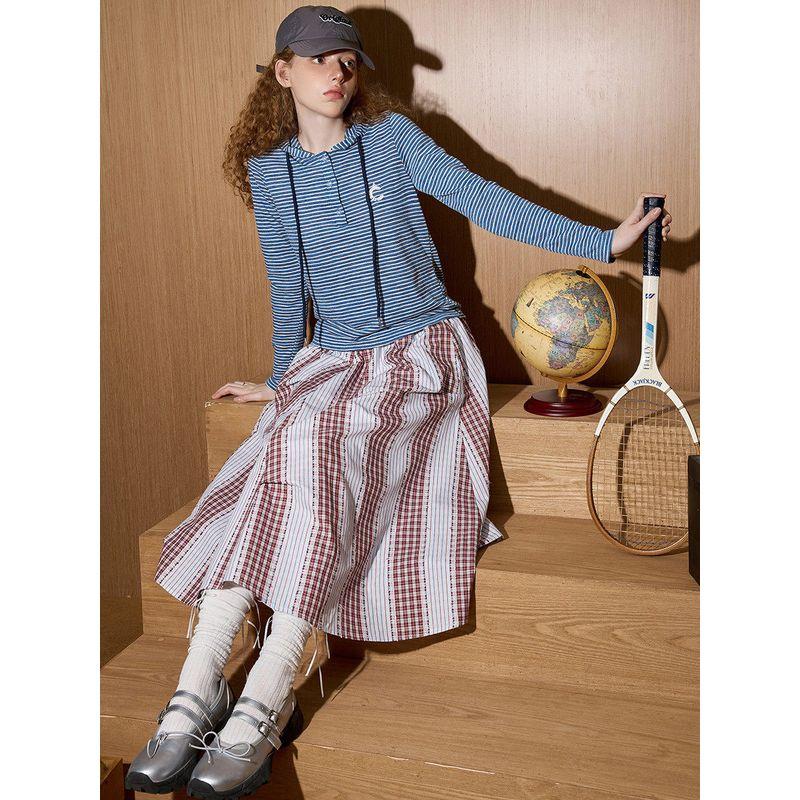 Coolhut Preppy Style Striped Hooded Pullover Slim Casual New Women's Top Long-Sleeved T-Shirt