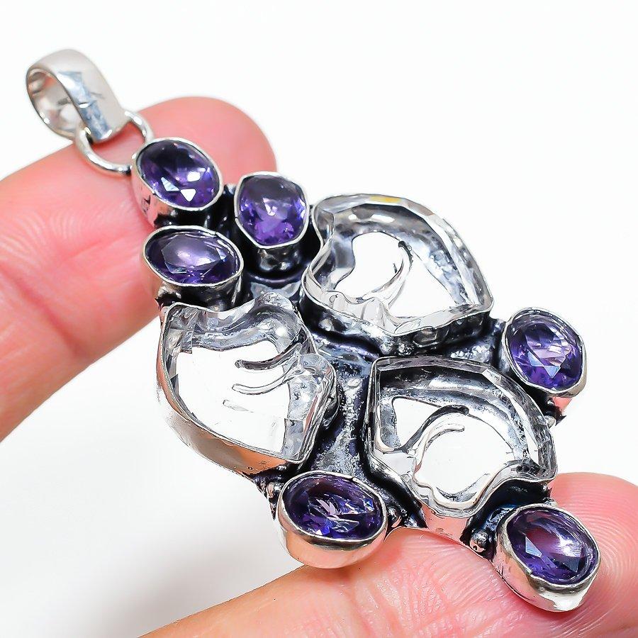 

Подвеска из стерлингового серебра 925 пробы с натуральным белым топазом и аметистом 2,84 дюйма H9D10