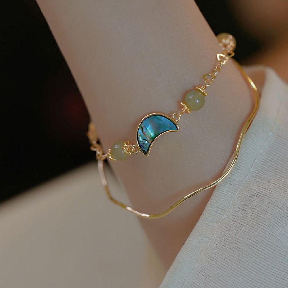 

Moon Pendant Chinese Style Jewelry Jade Bracelets Female Hand Chain Bead Bracelets Women Bangles
