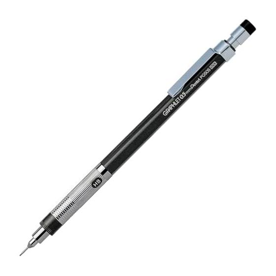 Механический карандаш Pentel Graphlet PG505-AD, Металлический серый, 0,5 мм, Нескользящий рифленый захват, Индикатор твердости грифеля, Кнопочный