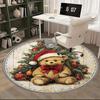 1pc Christmas Teddy Bear Santa Hat Chair Mat - Anime Cartoon Design, Non-Slip Carpet for Office Chair, Home Decor, Living Room, Bedroom, Game Room, Do