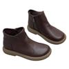 Round-toed Flat Casual Side-zipped Women's Shoes with Short Boots