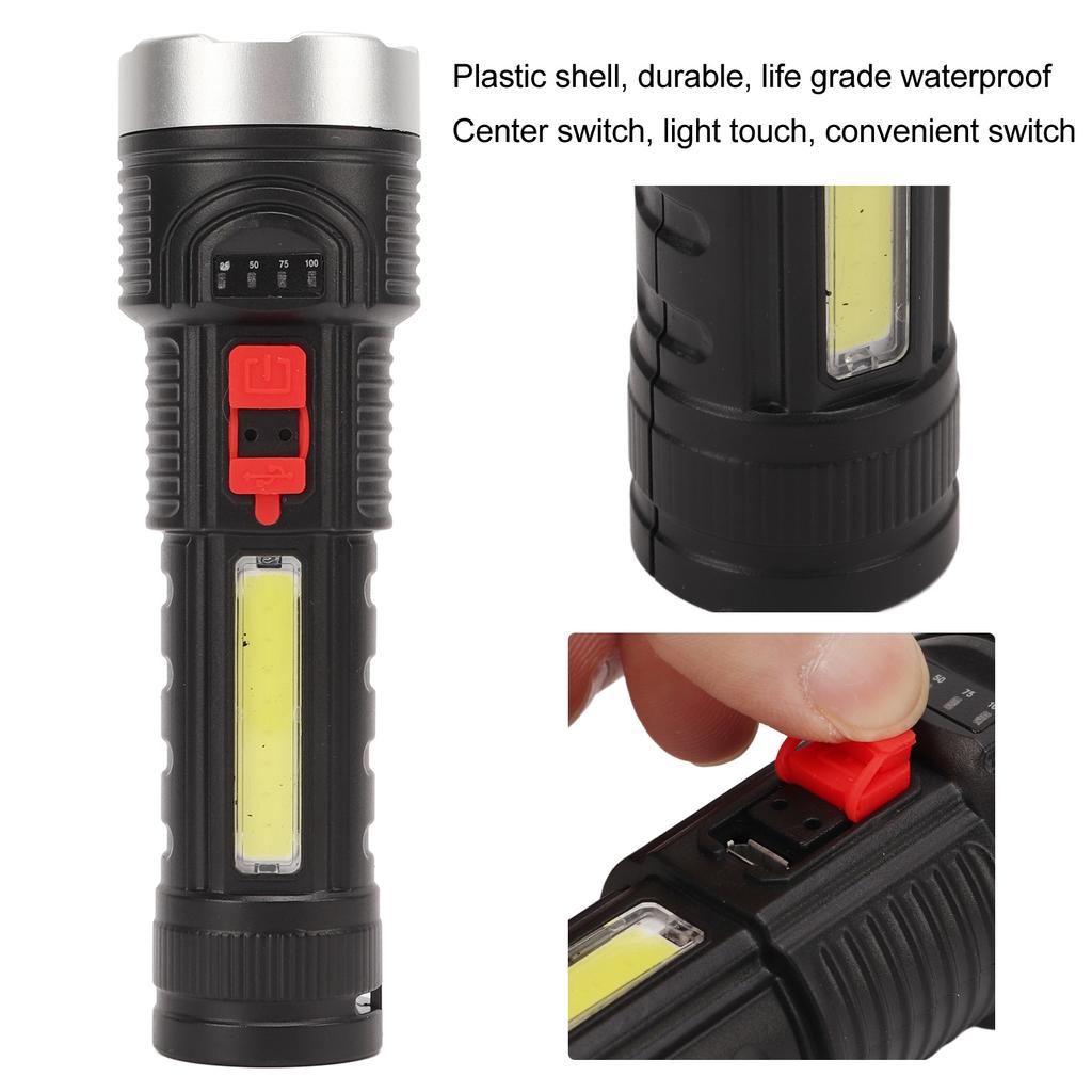 USB Rechargeable Flashlight 500LM Waterproof COB Lampwick Portable Handheld Flashlight for Outdoor Camping Hiking Fishing