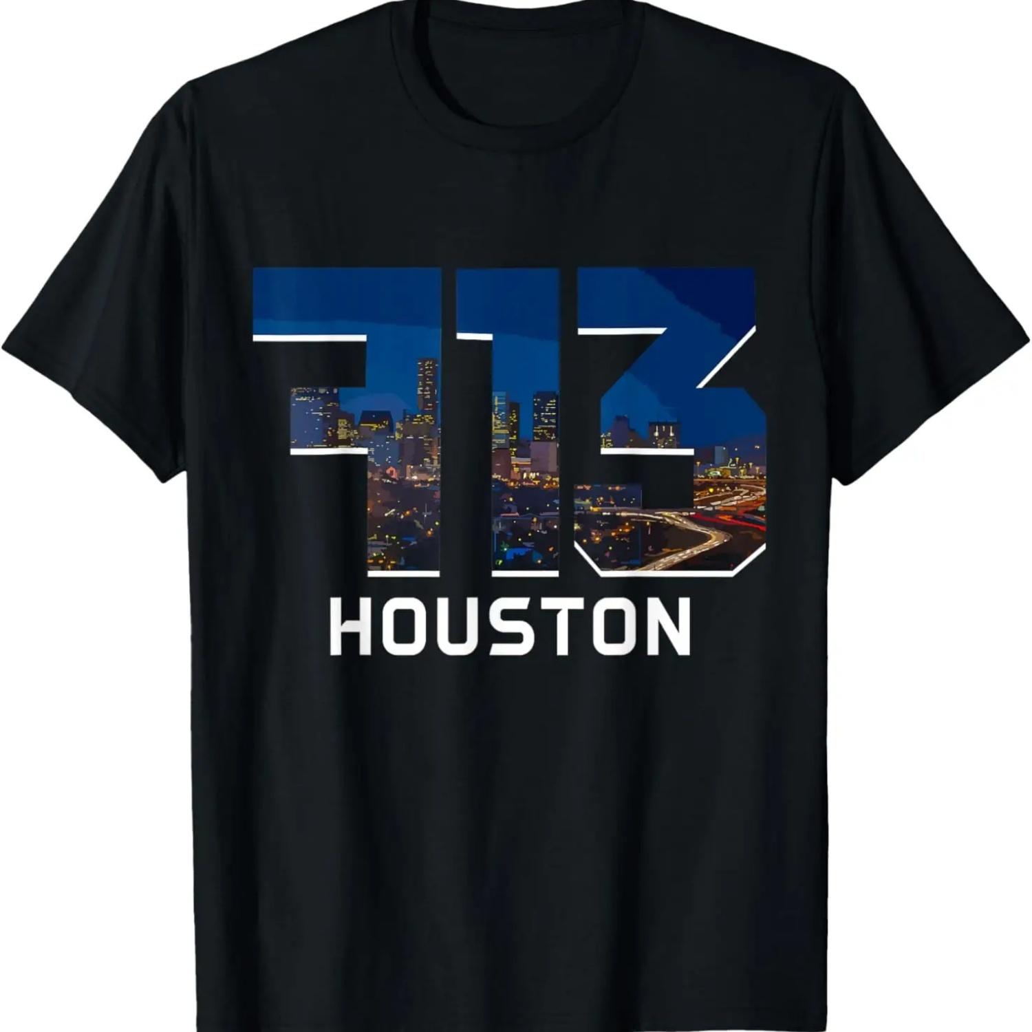 713 Houston Area Code Pride Skyline Texas Vintage T-Shirt S