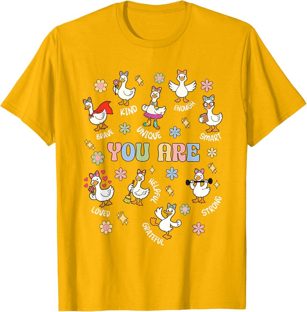 Positive Affirmations Words Goose You Are Brave Kind Unique Smart Graphic Tee Casual Daily T-Shirt