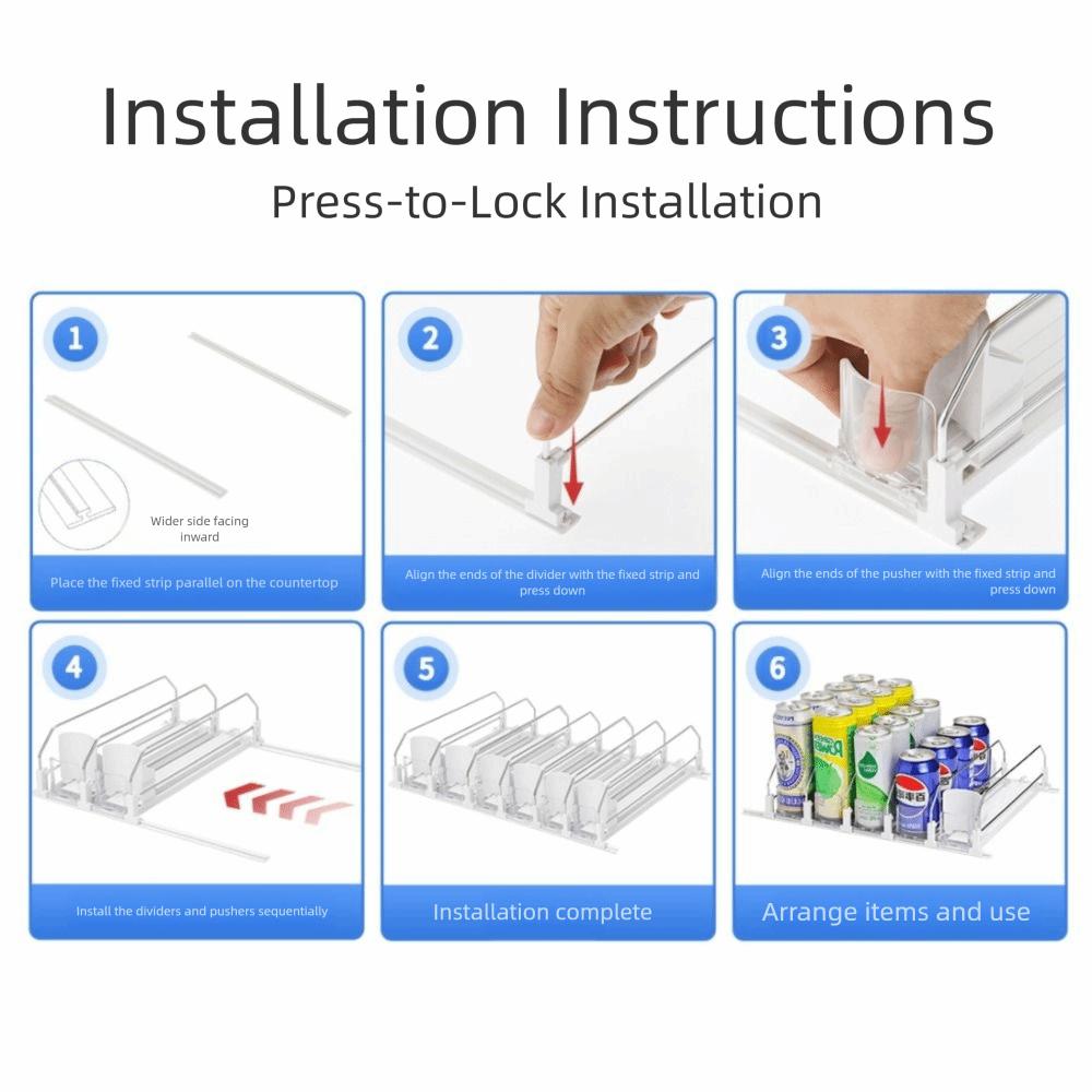 Adjustable Width Drinks Storage Rack Self-Sliding Refrigerator Drink Organizer