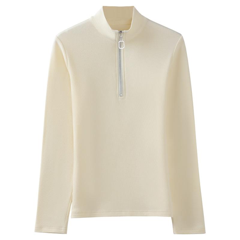 Spring And Autumn New Style Zippered Long Sleeve T-Shirt Women's Korean Style Slim Fit Casual Bottoming Shirt Top