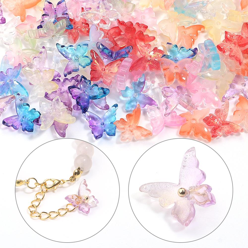50pcs Butterfly Lampwork Beads 14x12mm Colorful Glass Loose Spacer Beads For Jewelry Making DIY Necklace Bracelets Accessories