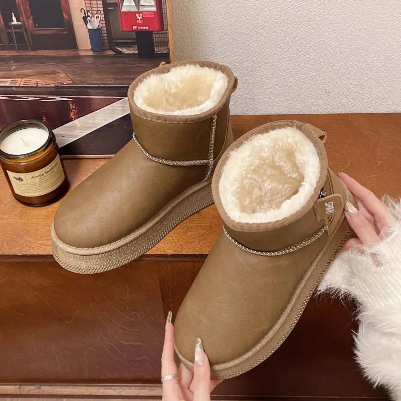 Fashion Women's Boots 2024 Selling New Comfort Platform Winter Ankle Snow Boots Indoor Plush Warm Casual Slip-On Ladies Walking Shoes