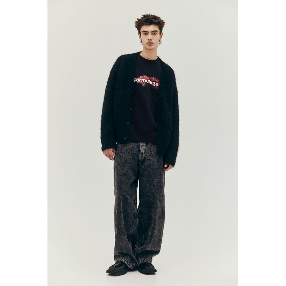 H M Oversized Fit Print sweatsHirt Black forMula 1