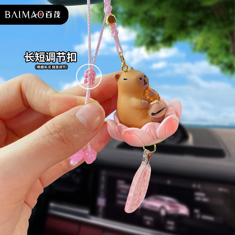 Original Good Luck Lotus Three Flower Cat Car Pendant Creative Men and Women Cute Exquisite Car Pendant Decoration