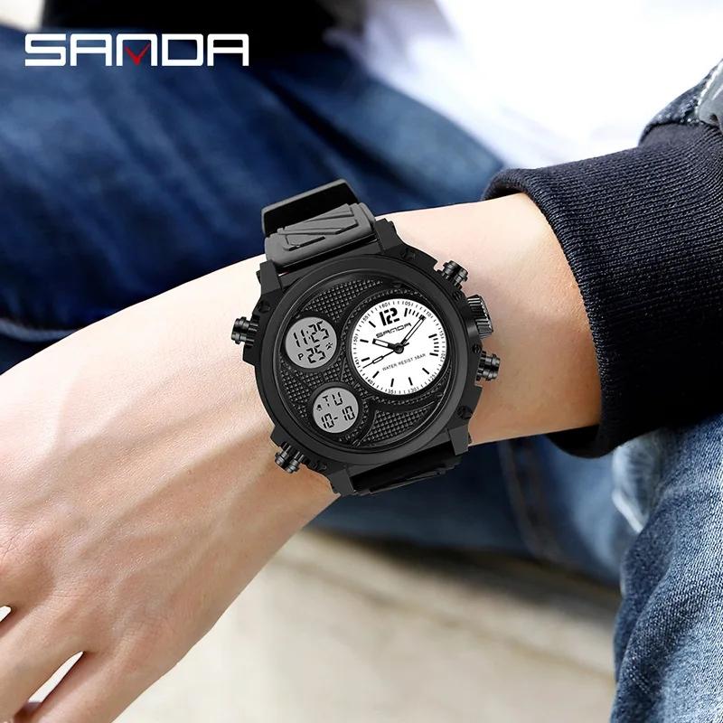 SANDA 3002 Fashion Multi-function Sport 50M Waterproof Men's Electronic Watch Fashion Luminous Chronograph Student Watch Reloj