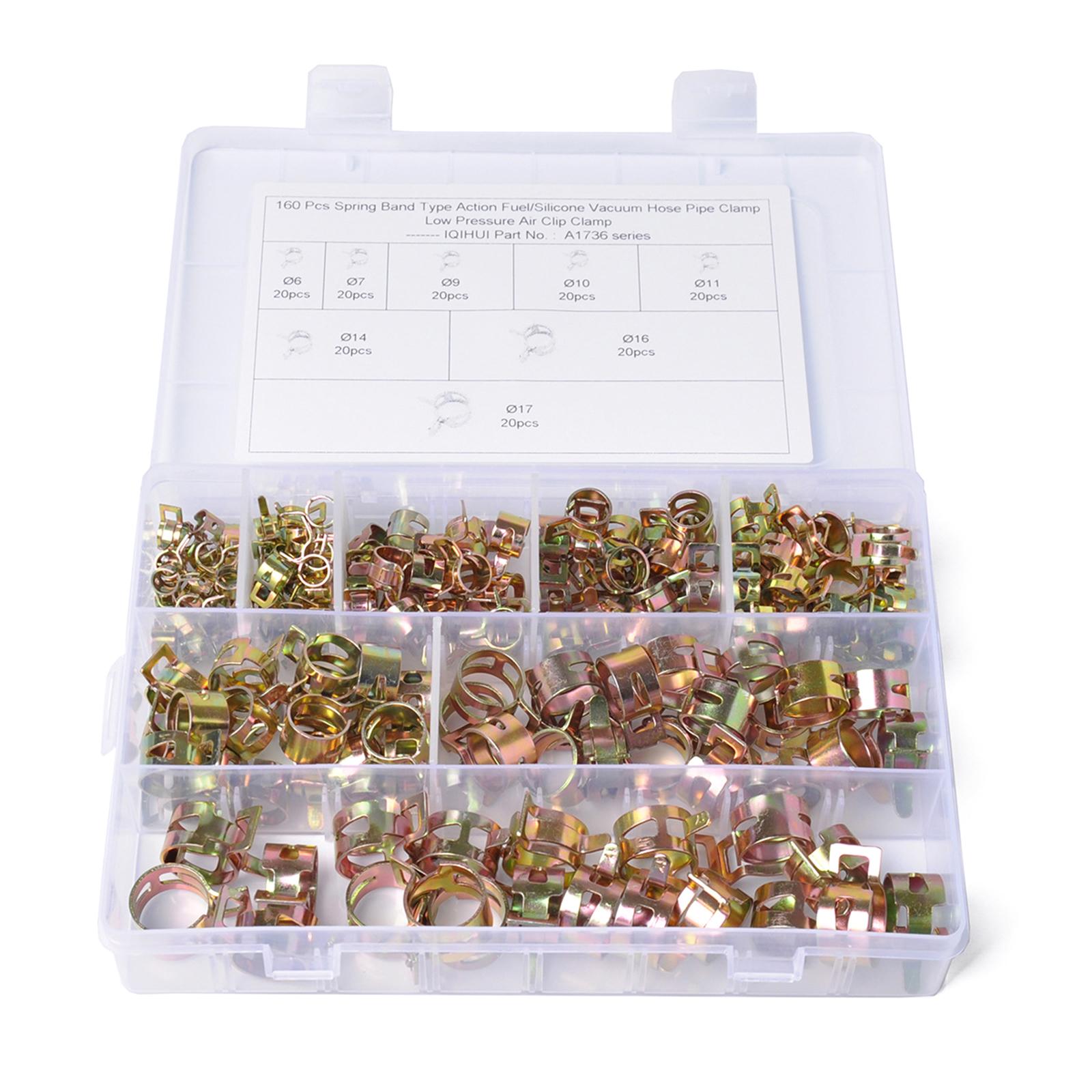 

Пружинные зажимы для автомобиля, грузовика, топливного шланга, шланга, трубы, воздуха, хомут, сантехнический крепеж, ассортимент для мотоциклов, лодок, 160 шт.