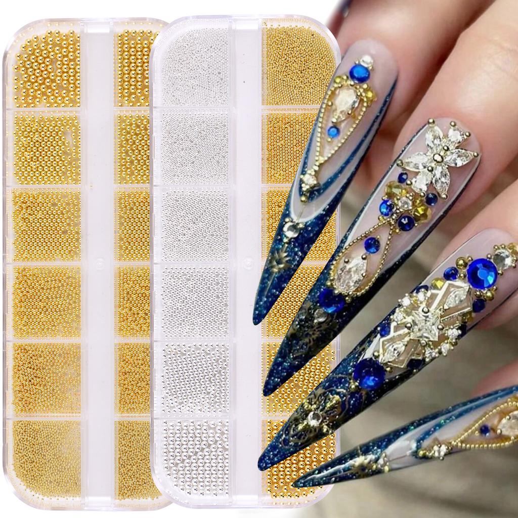 Nail Art Mini Small Steel Ball 12 Grid Does Not Fade Size Metal Round Beads Mixed Nail Jewelry Set