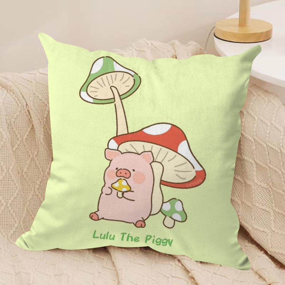 Cartoon L-Lulu Pig Pink Cushion Cover Silky Short Plush Double-Sided Printed Pillow Case for Sofa All Seasons Home Decor Gift