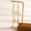 1 Pair Women Earrings, Long Tassel Shell Conch Starfish Design Drop Earrings, Imitation Pearls Earrings for Beach Vacation Jewelry