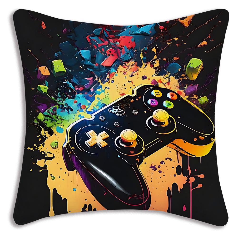 Hot Colorful Game Gamepad Pillow Covers Cartoon Sofa Decorative Home Double-Sided Printing Short Plush Cute Cushion Cover