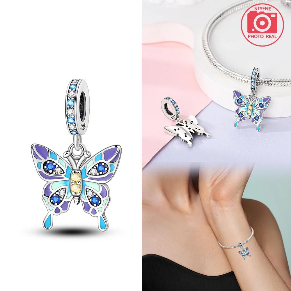 Copper Colors Charms Blue And Purple Butterfly Pendant For Dangle Pendant Bead Jewelry Beads  New Gifts For Women