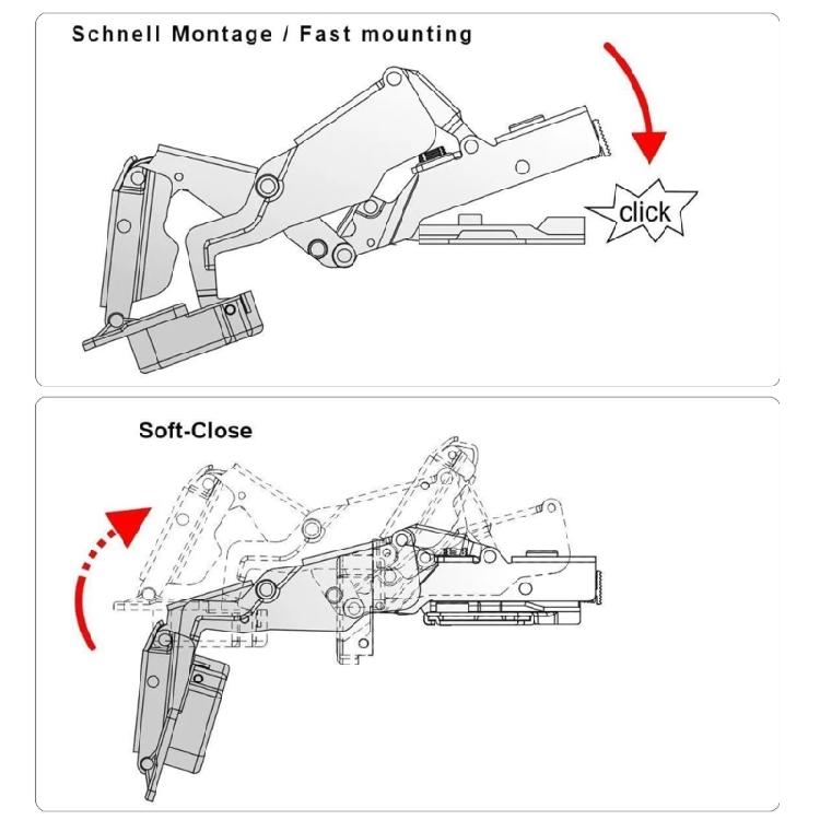 165° Weitwinkel-Scharnier mit Soft-Close-Mechanismus Weit öffnende Scharniere Einfache Montage für einfache Schrankintegration