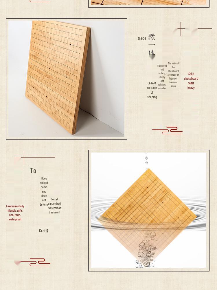 Bamboo Chess and Go Board: Double-Sided, Engraved, Carbonized, 2cm, for Adults and Beginners