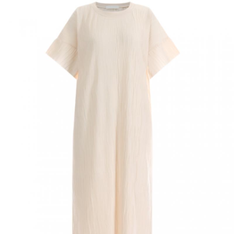 SHop Women FriLl Pleated Round Daily Easywear H Line Half Sleeve Long Dress Ll