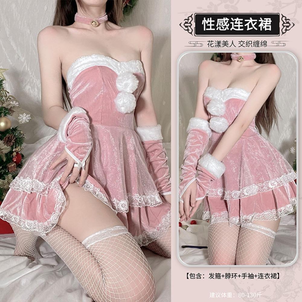 Domila Sexy Christmas Dress Red Pure Lace Dress Set New Year's Robe Cosplay, Uniform
