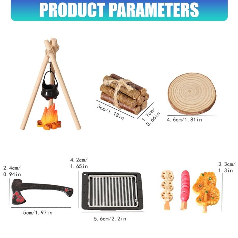 1/12 Miniature Camping Scene Set With Baking Pan For Doll House Outdoor Picnic Scene Accessories And Kids Roleplay Craft