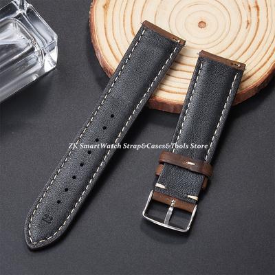 Bracelet de Montre en Cuir de Veau Véritable pour Montre d'Affaires Omega pour Seiko 18mm 20mm 22mm Coutures Faites à la Main Bracelet en Cuir de Vache Marron
