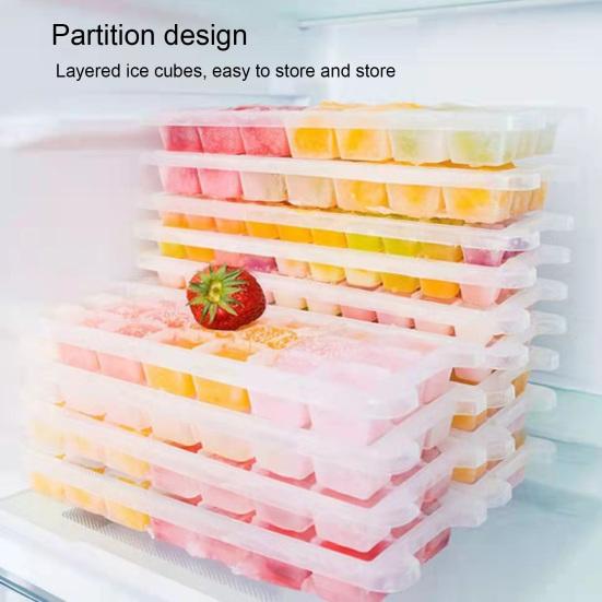Tácek na kostky ledu s víkem, naběračka, 32 dutin, otočné uvolnění, stohovatelná forma na kostky ledu, výrobník kostek ledu na koktejly, sodu, kávu, kuchyňské pomůcky