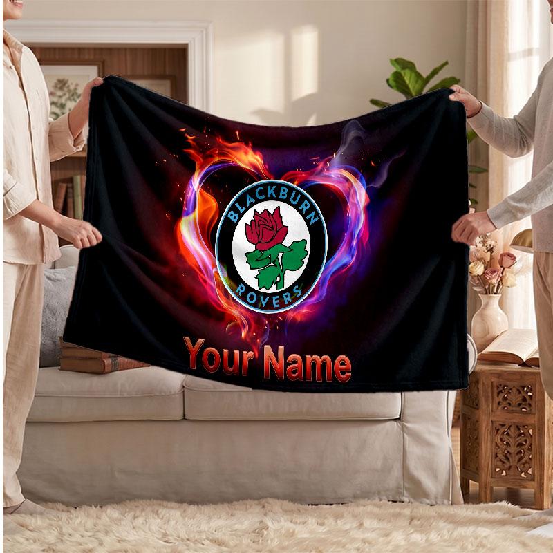 Blackburn Rovers FC Personalized Fleece Blanket With Football Logo, Custom Name Text Soft Warm Home Throw Blanket